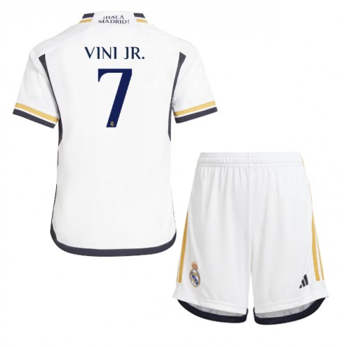 Otroški Nogometni dresi Real Madrid Vinicius Junior #7 Domači 2023-24 Kratek Rokav (+ Kratke hlače)
